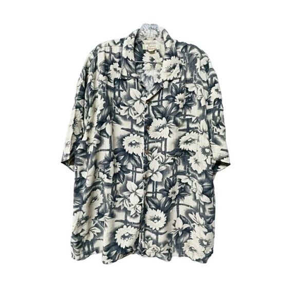 Tommy Bahama 100% Silk Button Down Shirt Hawaiian Floral Gray XL - Picture 1 of 4